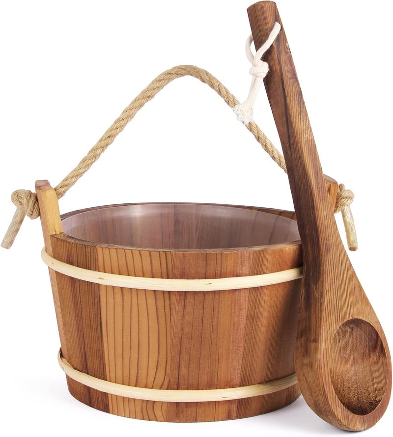 NetLea Sauna Bucket and Ladle Set,Sauna Bucket and 14.5″Sauna Ladle,Sauna Accessories Handmade from Premium Cedar Wood (Cedar Wood 4L) - Image 1
